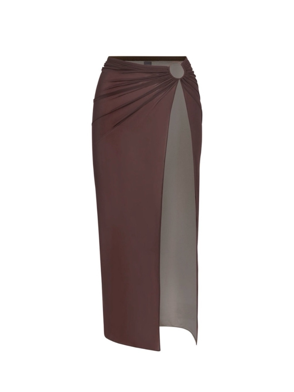 SKIMS Draped High-Slit Maxi Skirt in Chocolate Brown
